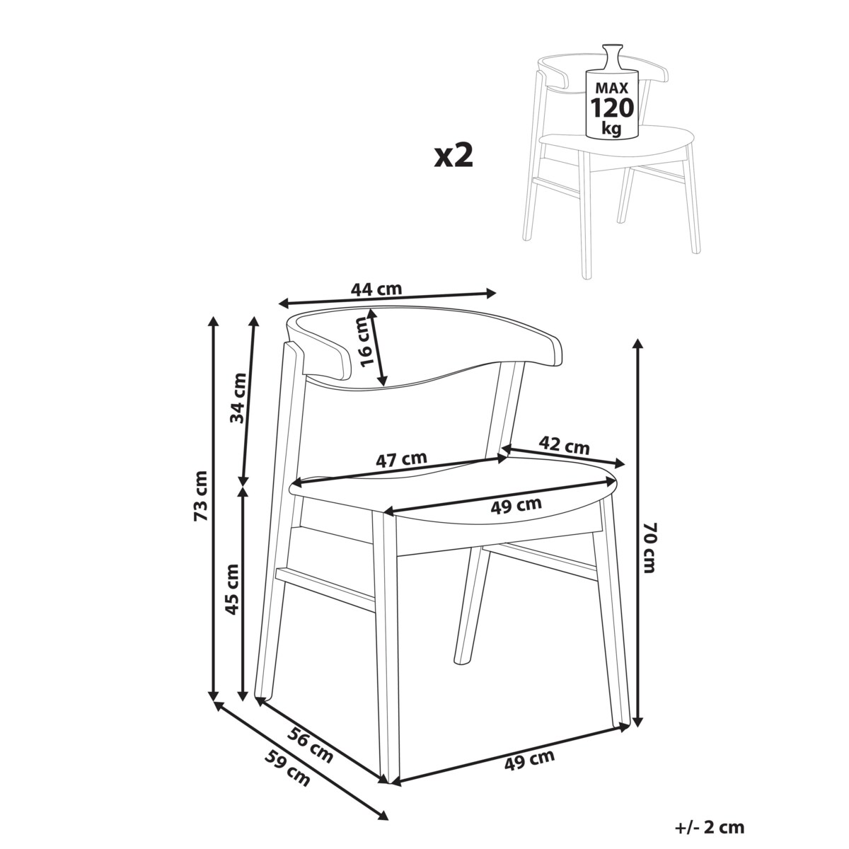 Zestaw 2 krzeseł do jadalni LILLY Złamana biel/ ciemny brąz