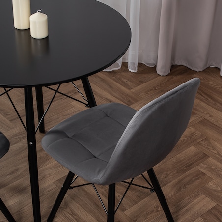 Krzesło skandynawskie tapicerowane szare nowoczesne welurowe pikowane