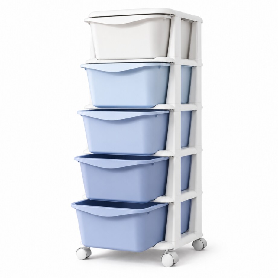 Plastikowy regał na kółkach szafka szuflady szafa 97x38x37cm OMBRE niebieski PO23