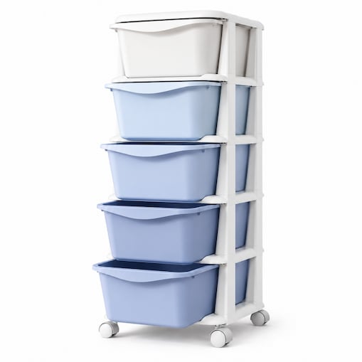 Plastikowy regał na kółkach szafka szuflady szafa 97x38x37cm OMBRE niebieski PO23