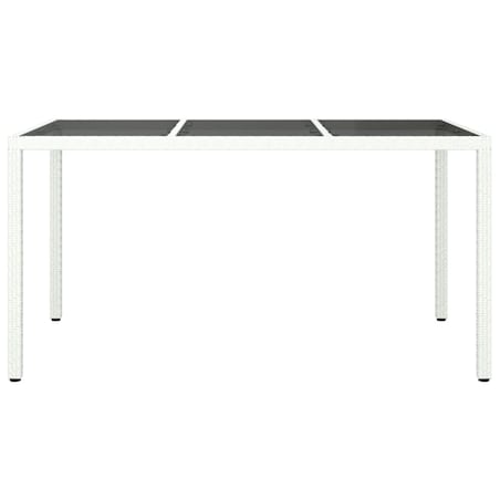 vidaXL Stół ogrodowy, 150x90x75 cm, szkło i rattan PE, biały