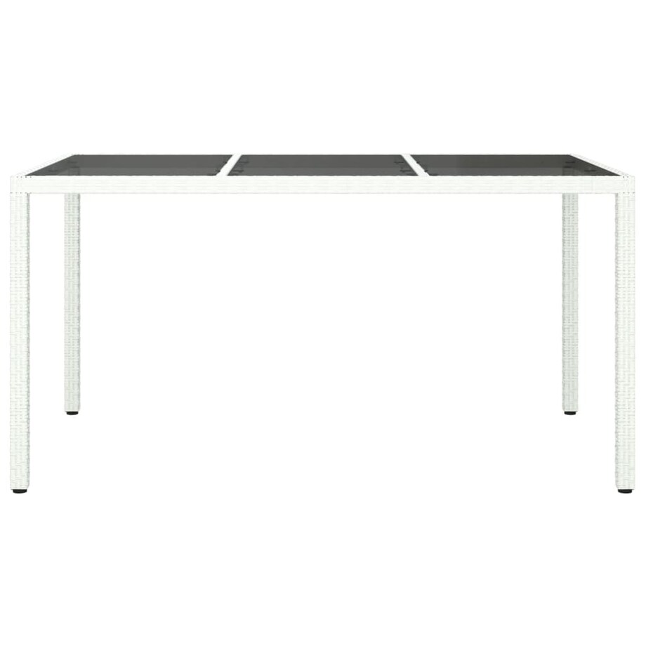 vidaXL Stół ogrodowy, 150x90x75 cm, szkło i rattan PE, biały