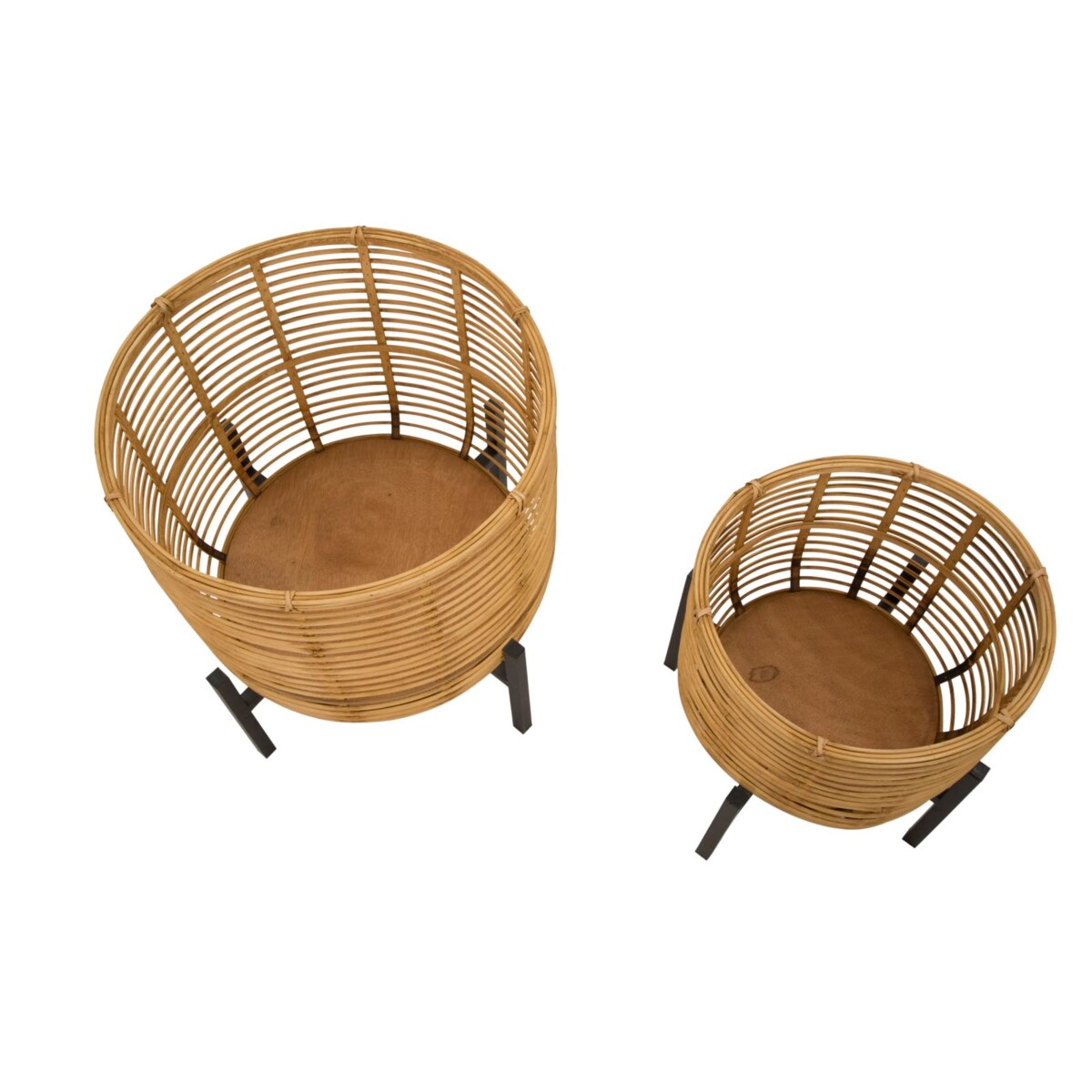 Zestaw 2 kwietników Rattan, kolor wielokolorowy, żelazo, wysokości 47 i 39 cm, na rośliny doniczkowe, Mauro Ferretti