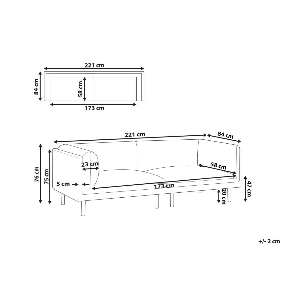 Sofa VORGOD Jasnoszary dla 3 osób