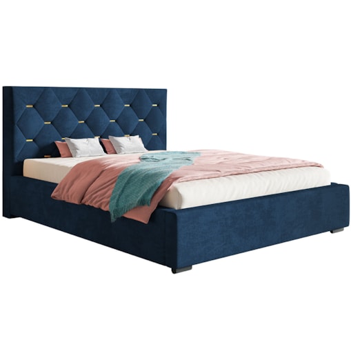 Łóżko tapicerowane 160x200 BEN 17 do sypialni z pojemnikiem- granatowe