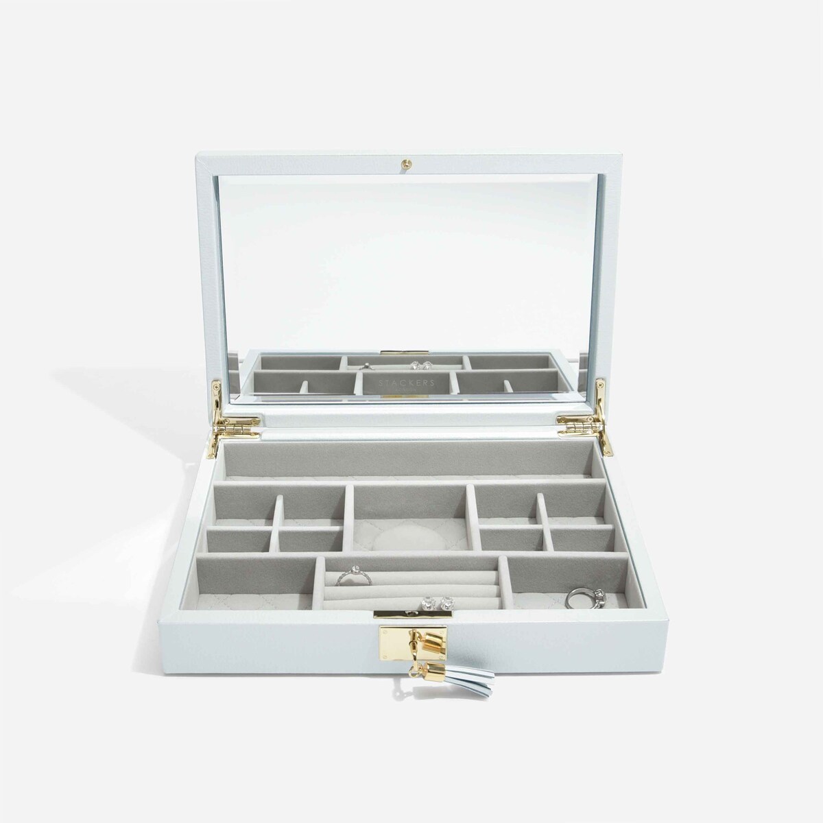 Szkatułka na biżuterię Loves Luxury błękitna z pokrywką i lusterkiem