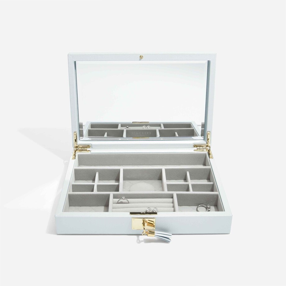 Szkatułka na biżuterię Loves Luxury błękitna z pokrywką i lusterkiem