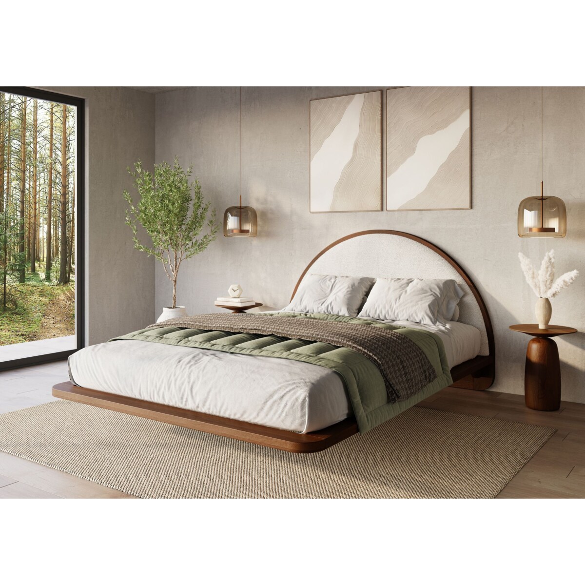 Łóżko lewitujące drewniane bukowe Visby MOMOKO / 140x200 cm, kolor orzech