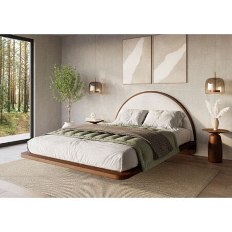 Łóżko lewitujące drewniane bukowe Visby MOMOKO / 140x200 cm, kolor orzech