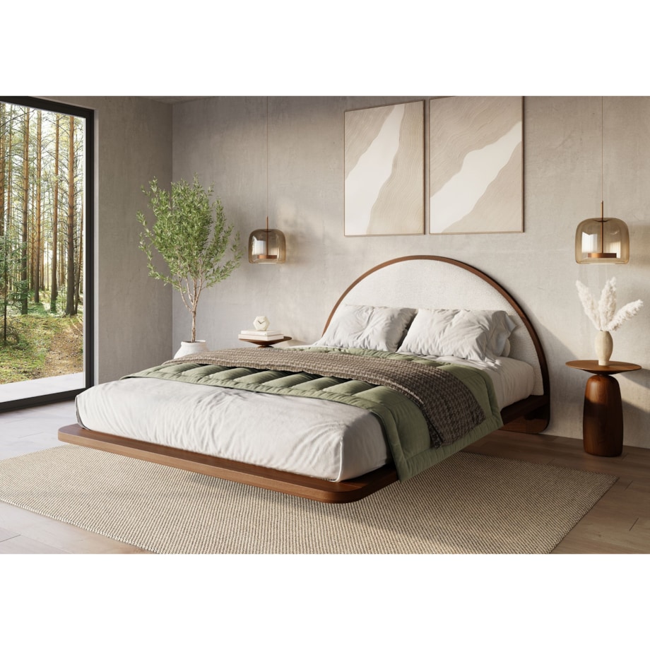 Łóżko lewitujące drewniane bukowe Visby MOMOKO / 140x200 cm, kolor orzech