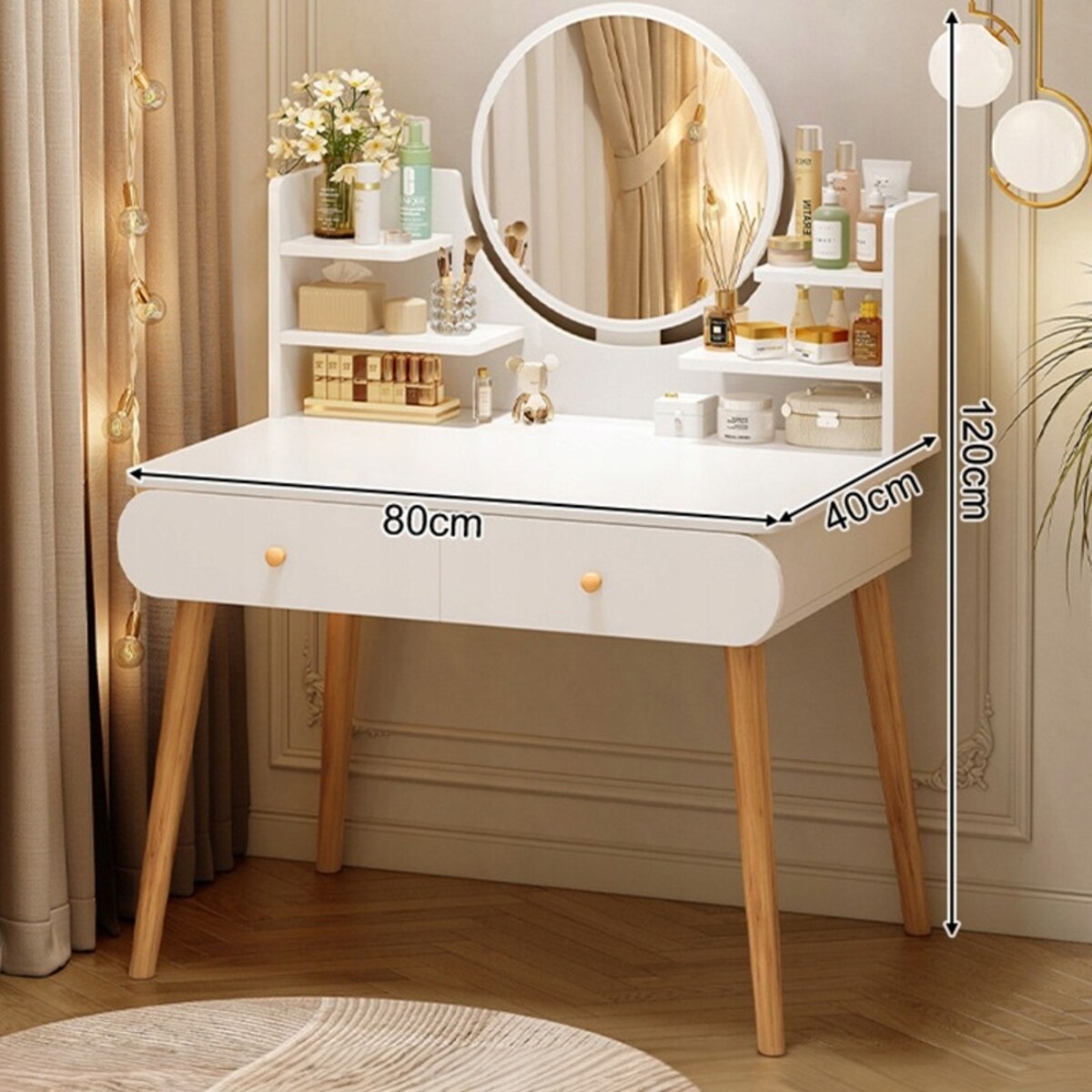 Toaletka kosmetyczna z lustrem makijaż biała duża skandynawska loft