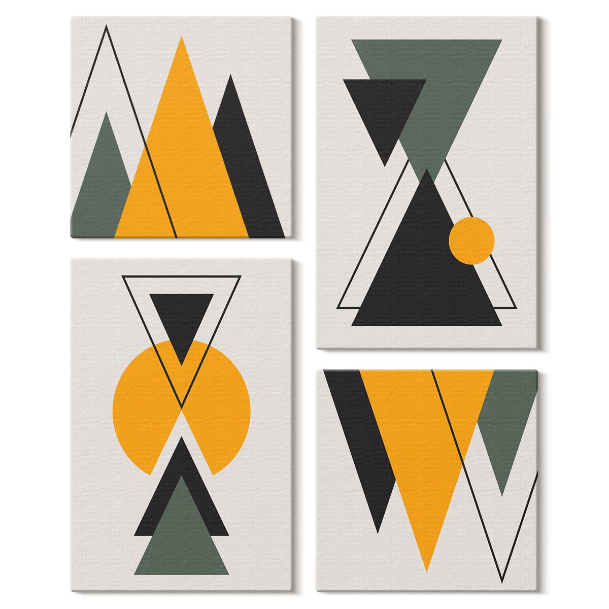 Zestaw 4 obrazów na płótnie - Abstrakcyjne kształty geometria - żółty