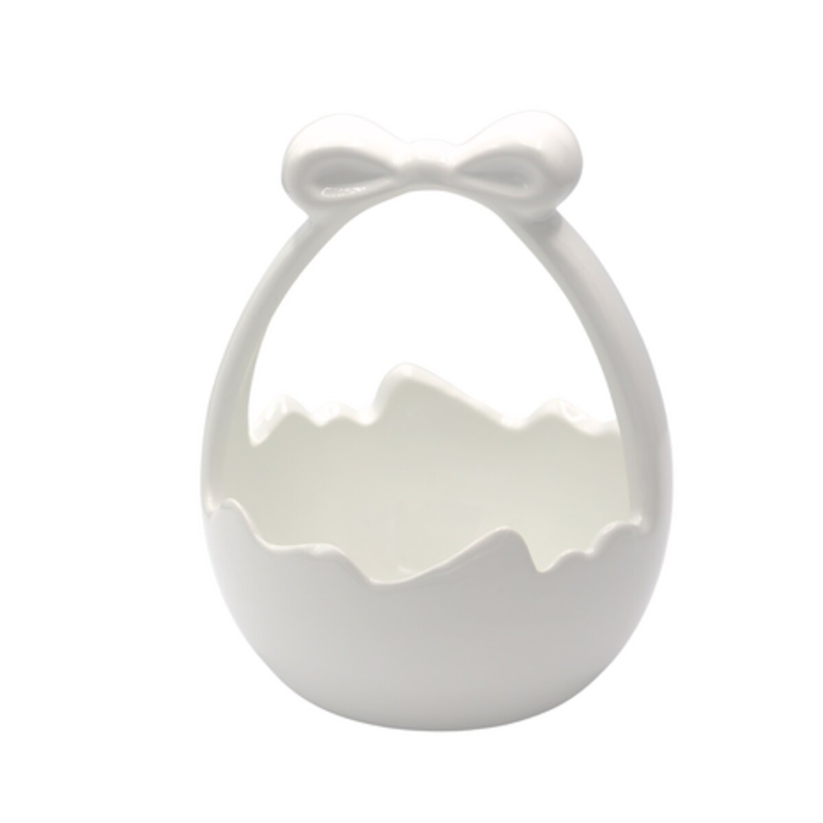Ceramiczny biały koszyk z kokardą 18,1x15,1x15,1 cm duży