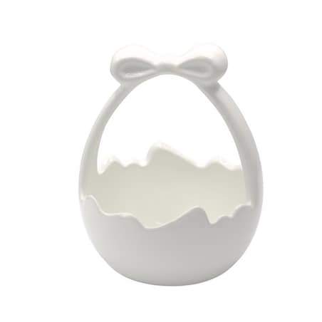 Ceramiczny biały koszyk z kokardą 18,1x15,1x15,1 cm duży