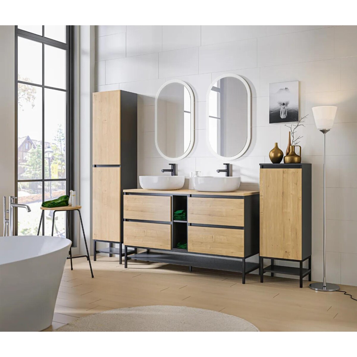 Szafka pod umywalkę nablatową MONAKO GREY OAK 820x2 + MONAKO GREY 810 ...