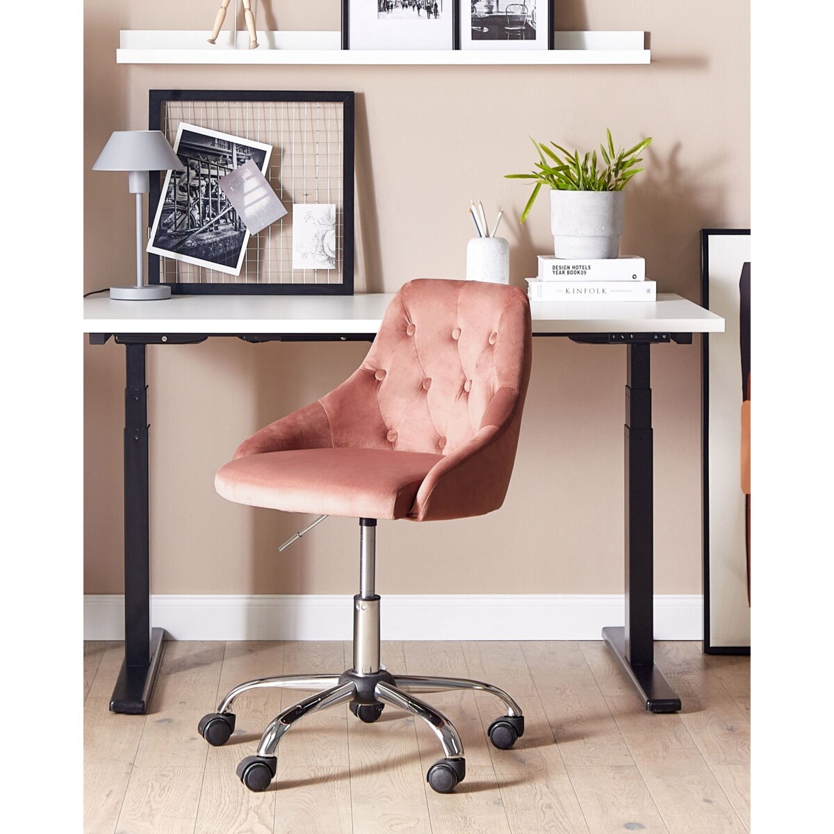 Krzesło obrotowe Obrotowy PARRISH Welur Pastelowy róż