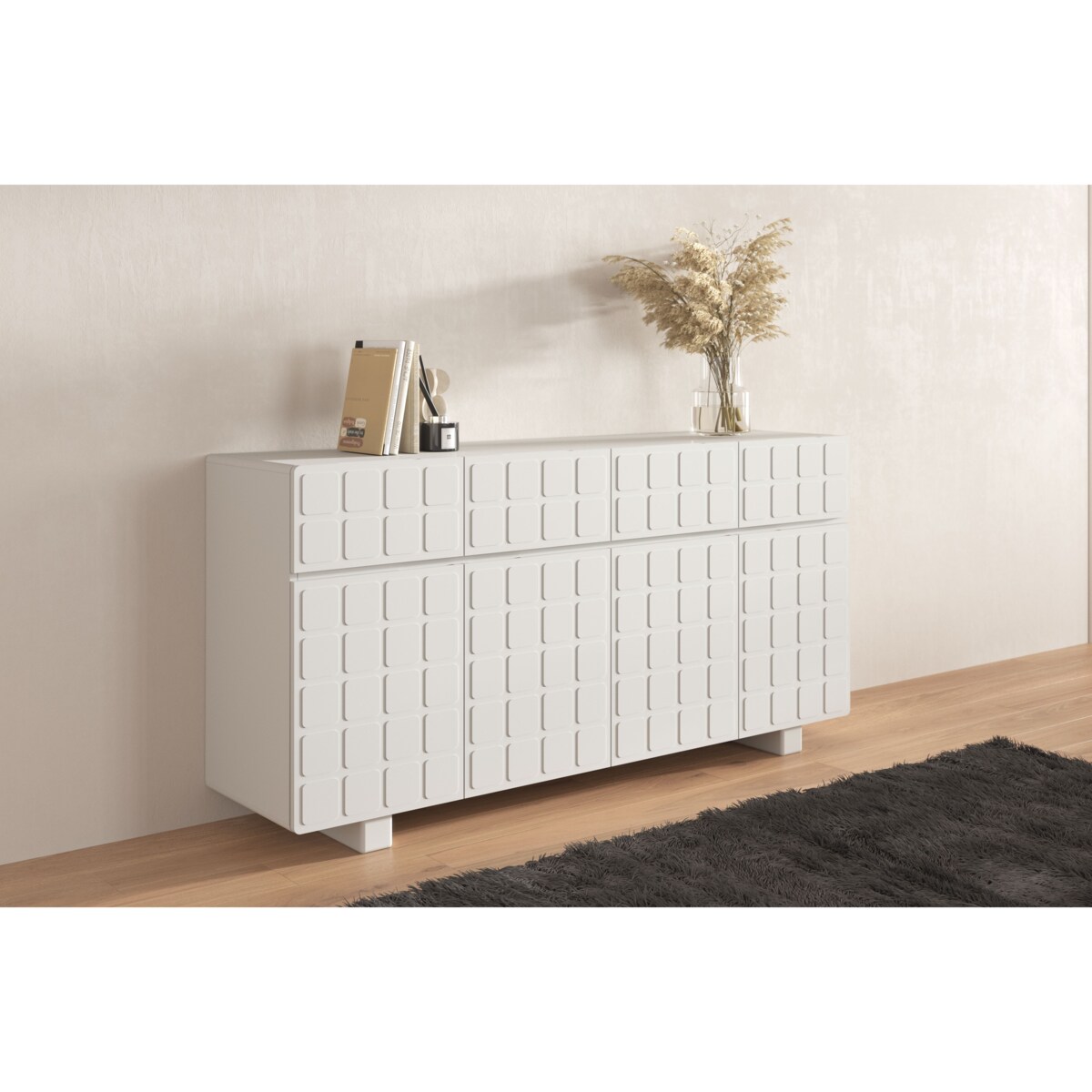 Nowoczesna komoda z frontami 3D Skandica CUBO LONG / kolor szary mleczny / szer. 169 cm