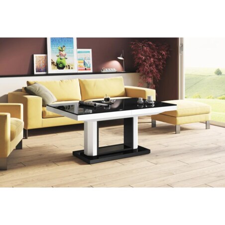 Ława QUADRO LUX 120(170)x75 czarny połysk/biały połysk rozkładana