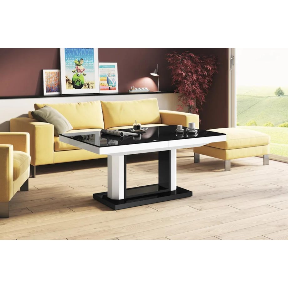 Ława QUADRO LUX 120(170)x75 czarny połysk/biały połysk rozkładana