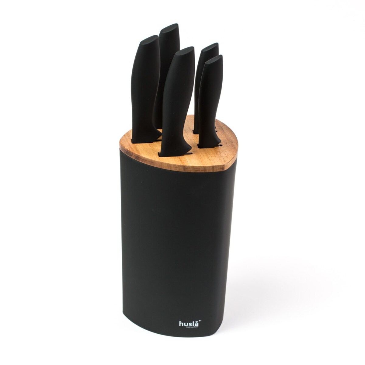 Zestaw 5 noży w bloku plastikowym z elementami drewna akacjowego Czarny HUSLA
