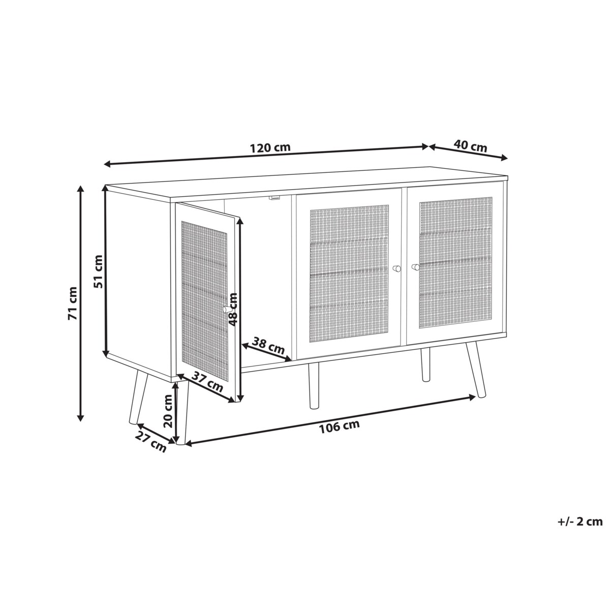 Szafka trzydrzwiowa fronty rattanowe jasne drewno PEROTE