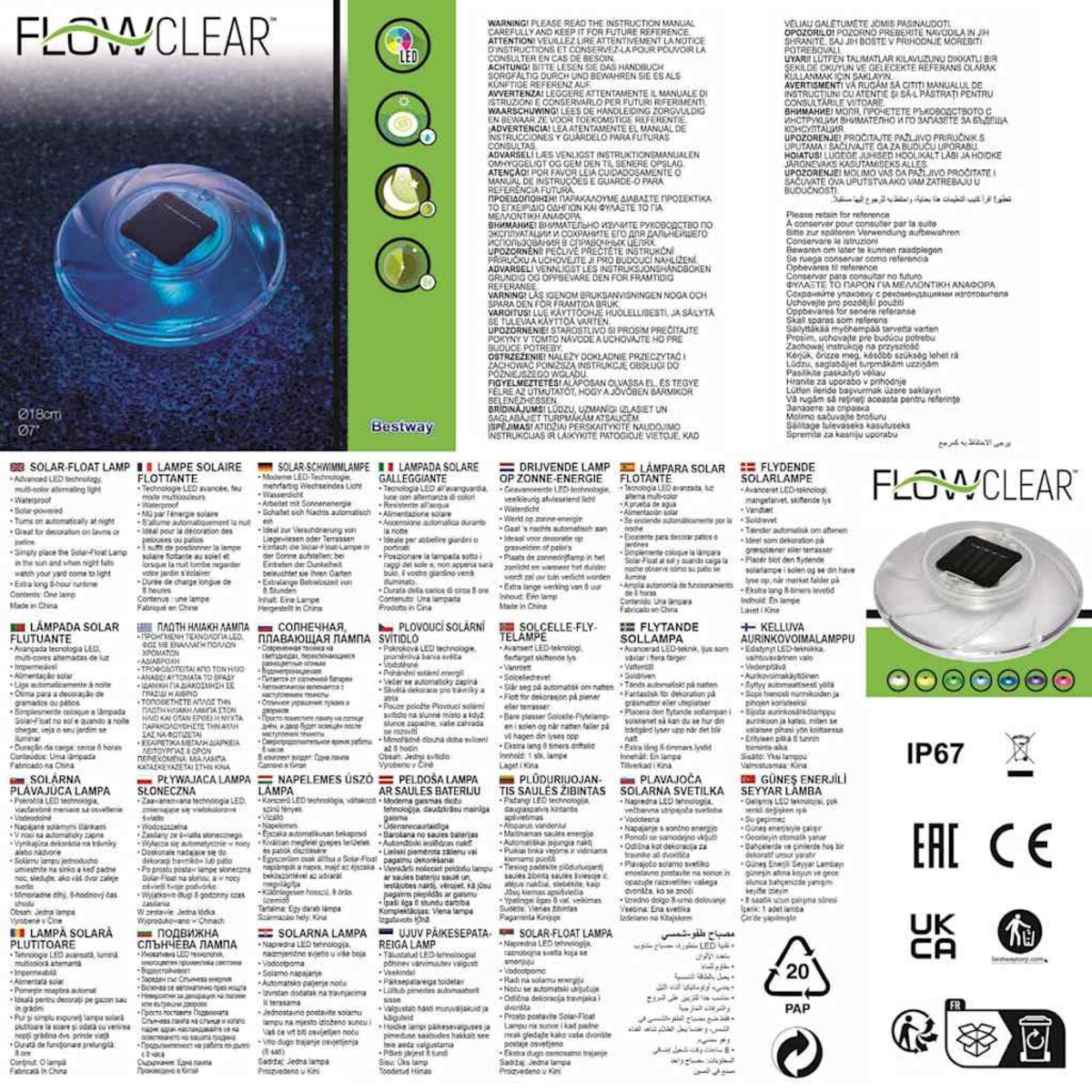 Lampka solarna do basenu śr.18 cm Bestway 58111