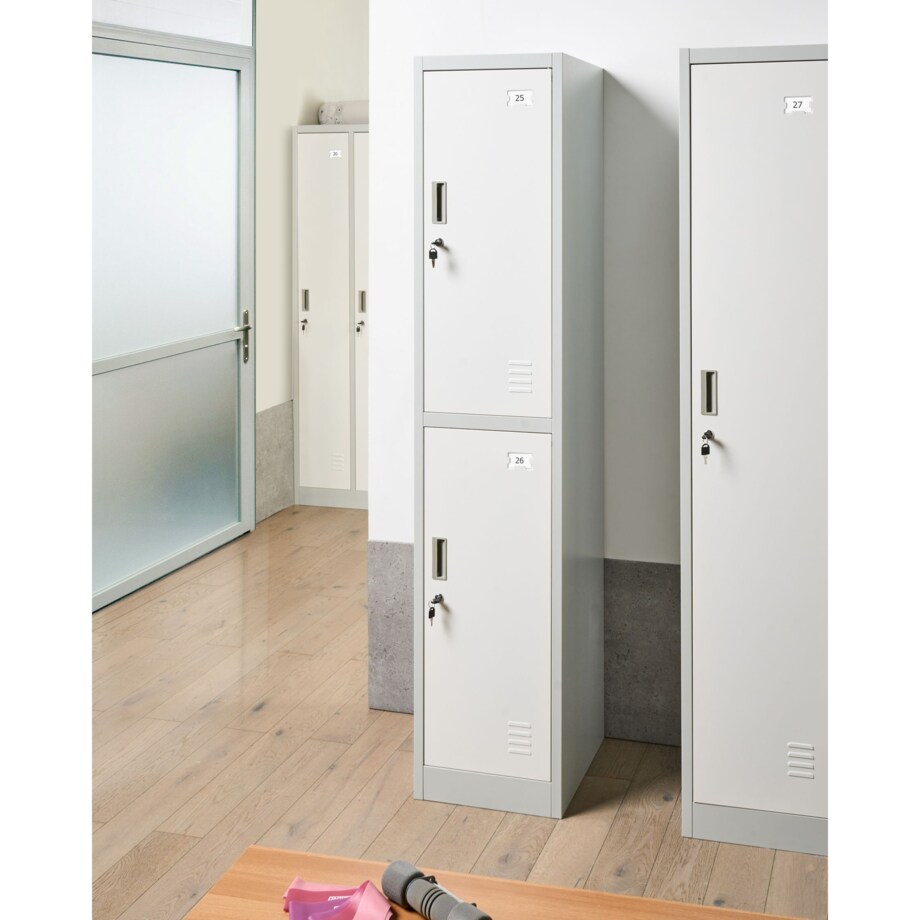 Szafa socjalna ubraniowa dwupoziomowa ATHLETE Metal Szary/ biały