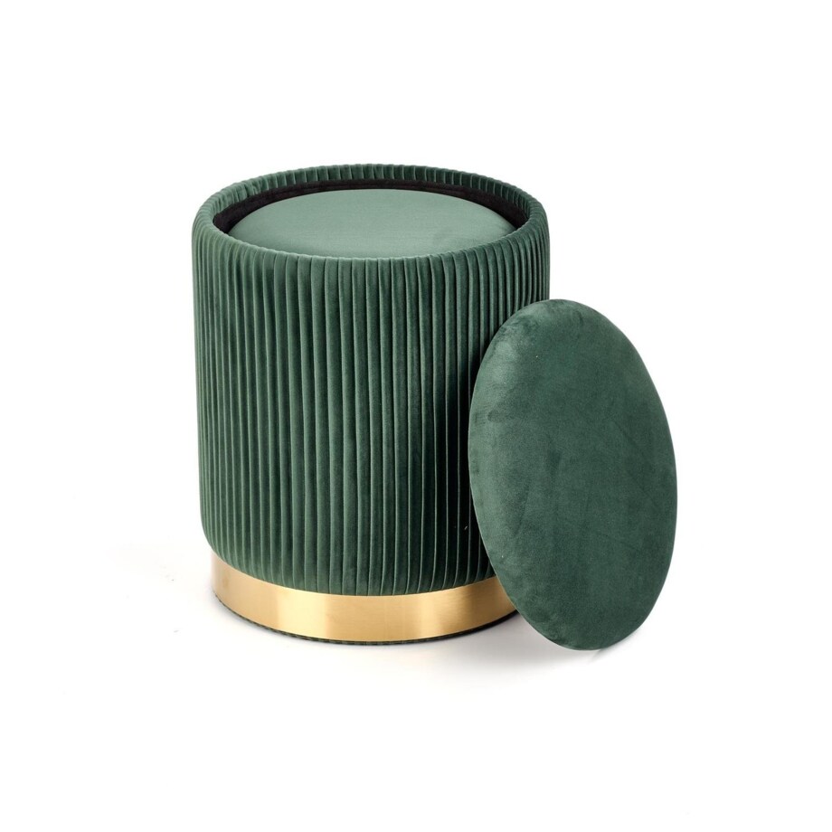 Zestaw 2 PUFY ZE SCHOWKIEM Goltra zielone ZŁOTA PODSTAWA