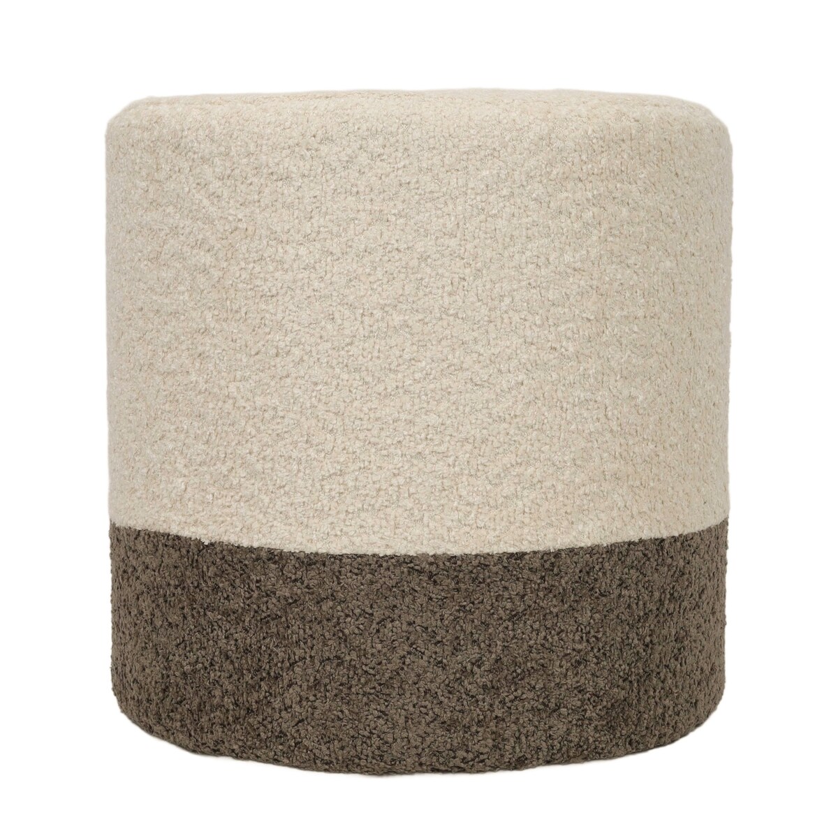 Pufa okrągła tapicerowana w dwóch kolorach boucle, Ø 35 x 34 cm