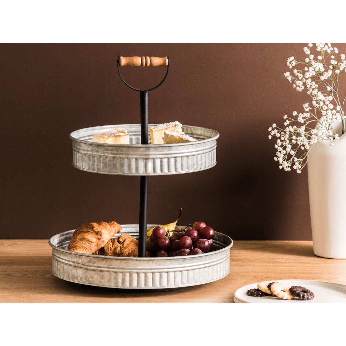 2-poziomowa patera na ciasto KOUIGN Srebrny