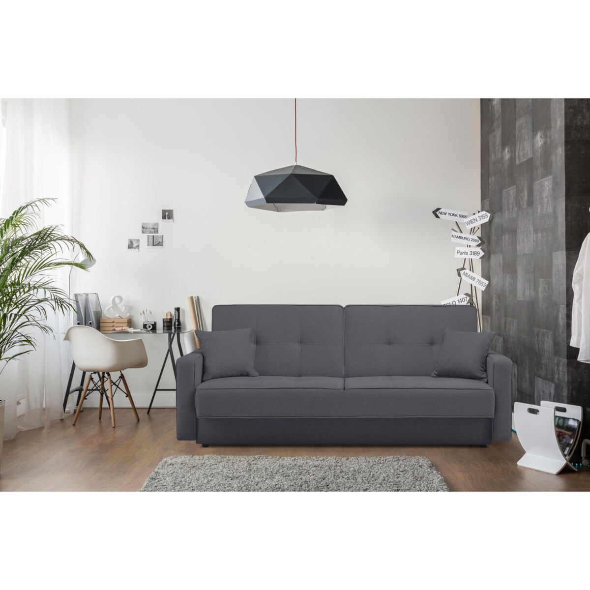 KONSIMO ORIO Ciemnoszara rozkładana sofa do salonu