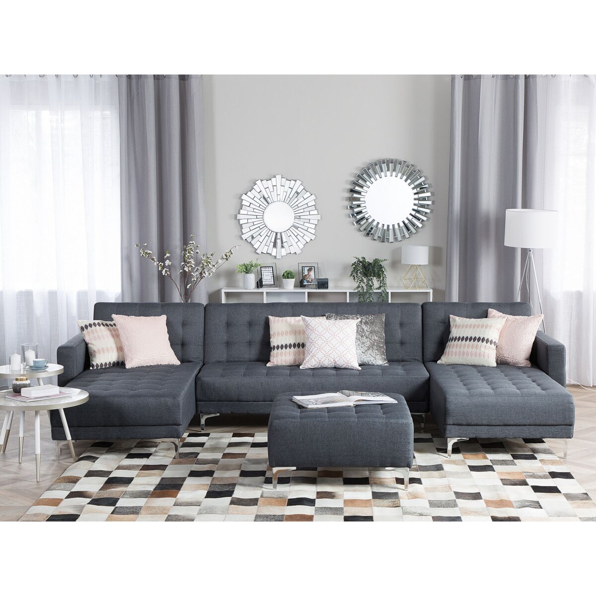 Narożnik rozkładany 5-osobowy z otomaną ciemnoszary ABERDEEN