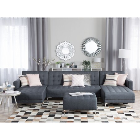 Narożnik rozkładany 5-osobowy z otomaną ciemnoszary ABERDEEN