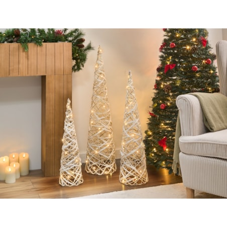 Zestaw 3 dekoracji świątecznych TUELSO Choinka 60/80/100 cm Biały/ złoty