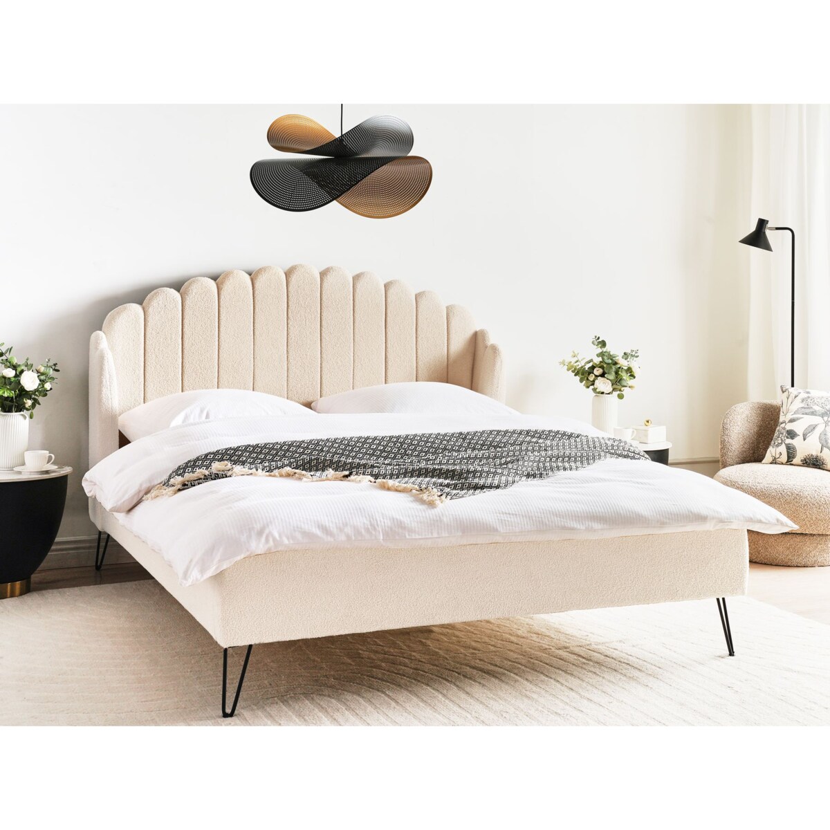 Łóżko Boucle AMBILLOU 160 x 200 cm Beżowy