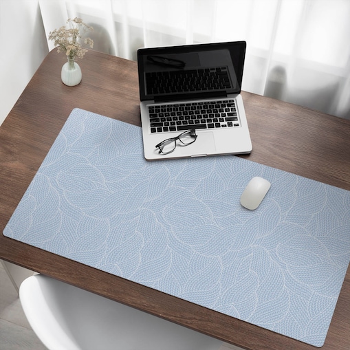 Niebieska mata na biurko Liść w splocie, 120x60 cm