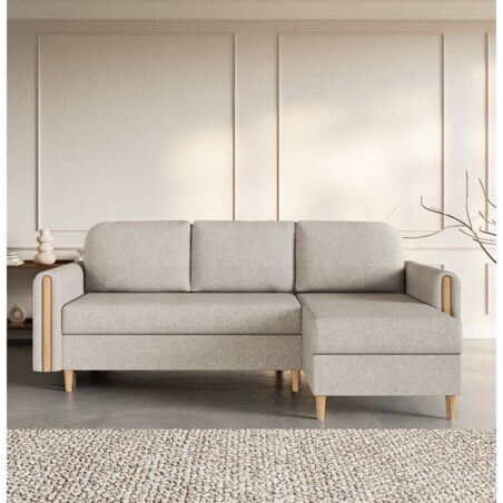 Narożnik GALOS prawostronny z funkcją spania- beżowy- drewno bukowe