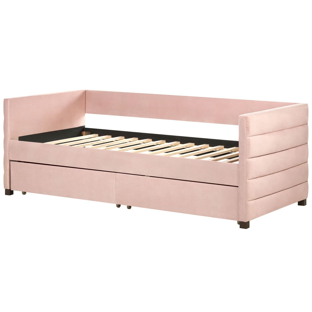 Łóżko dzienne z szufladami Welur MARRAY 90 x 200 cm Pastelowy róż