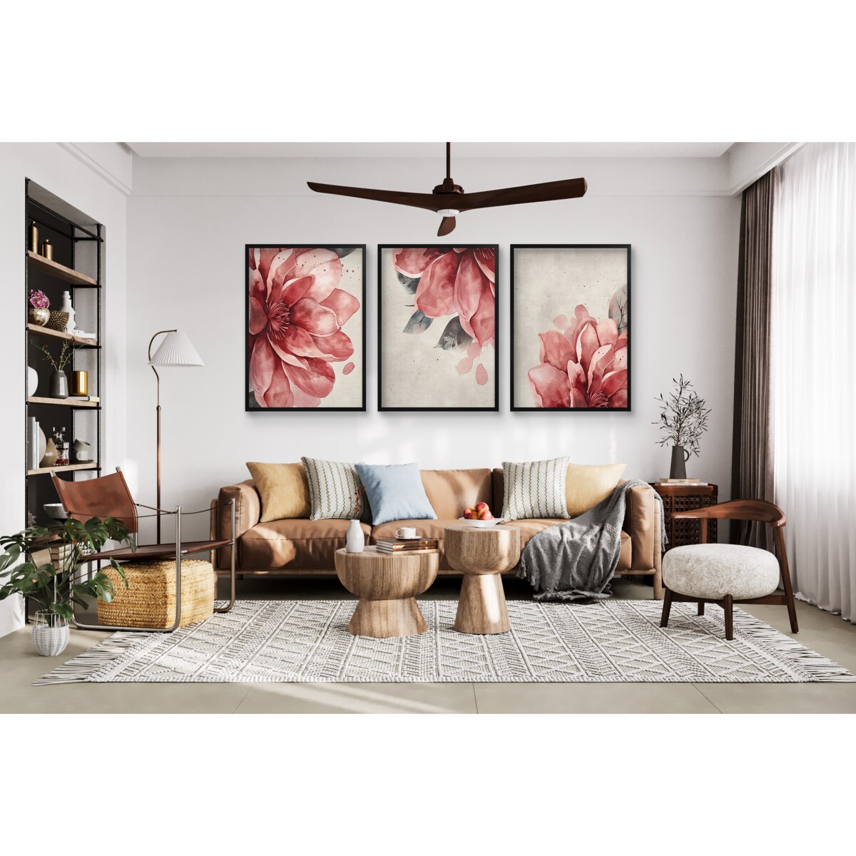 Obrazy na ścianę Plakaty w Czarnej ramie Zestaw do sypialni Różowe Kwiaty