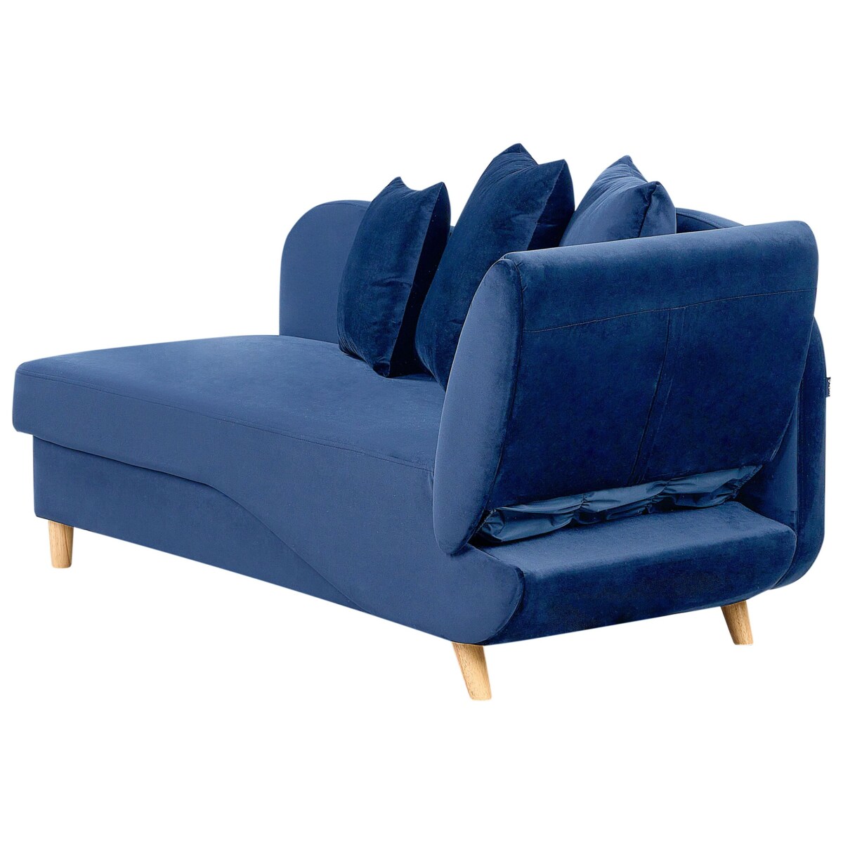 Szezlong welurowy z pojemnikiem prawostronny niebieski MERI II