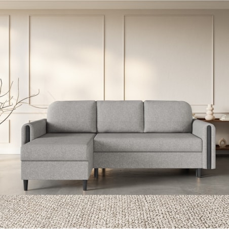 Designerski narożnik GALOS- szary- drewno wenge- lewostronny