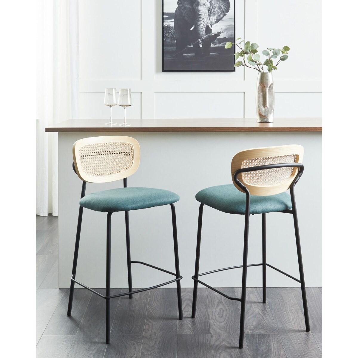 Krzesło barowe Zestaw 2 Tkanina Lazurowy MAYETTA