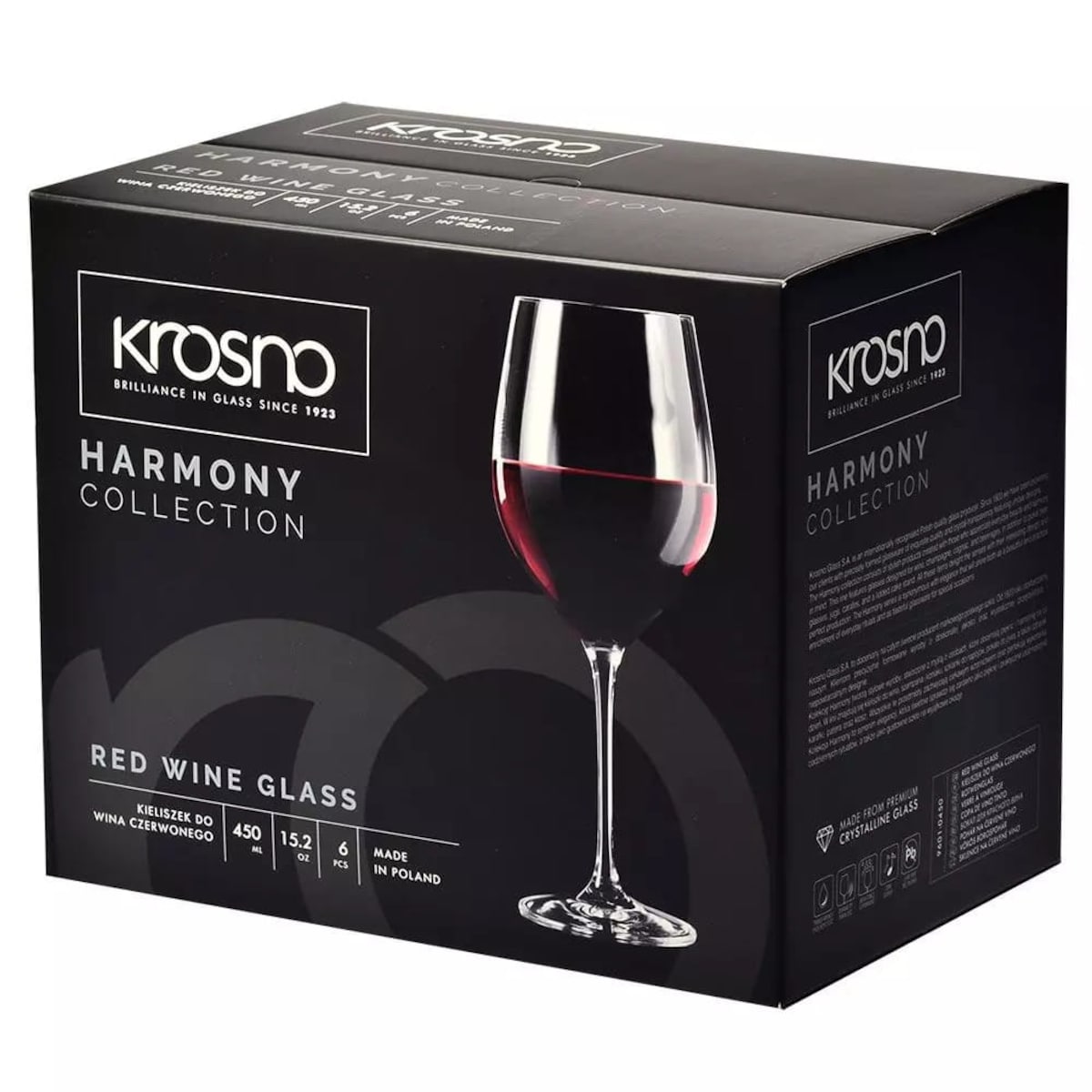 Krosno Harmony Duże Kieliszki do Czerwonego Białego Wina 6 x 450 ml Komplet
