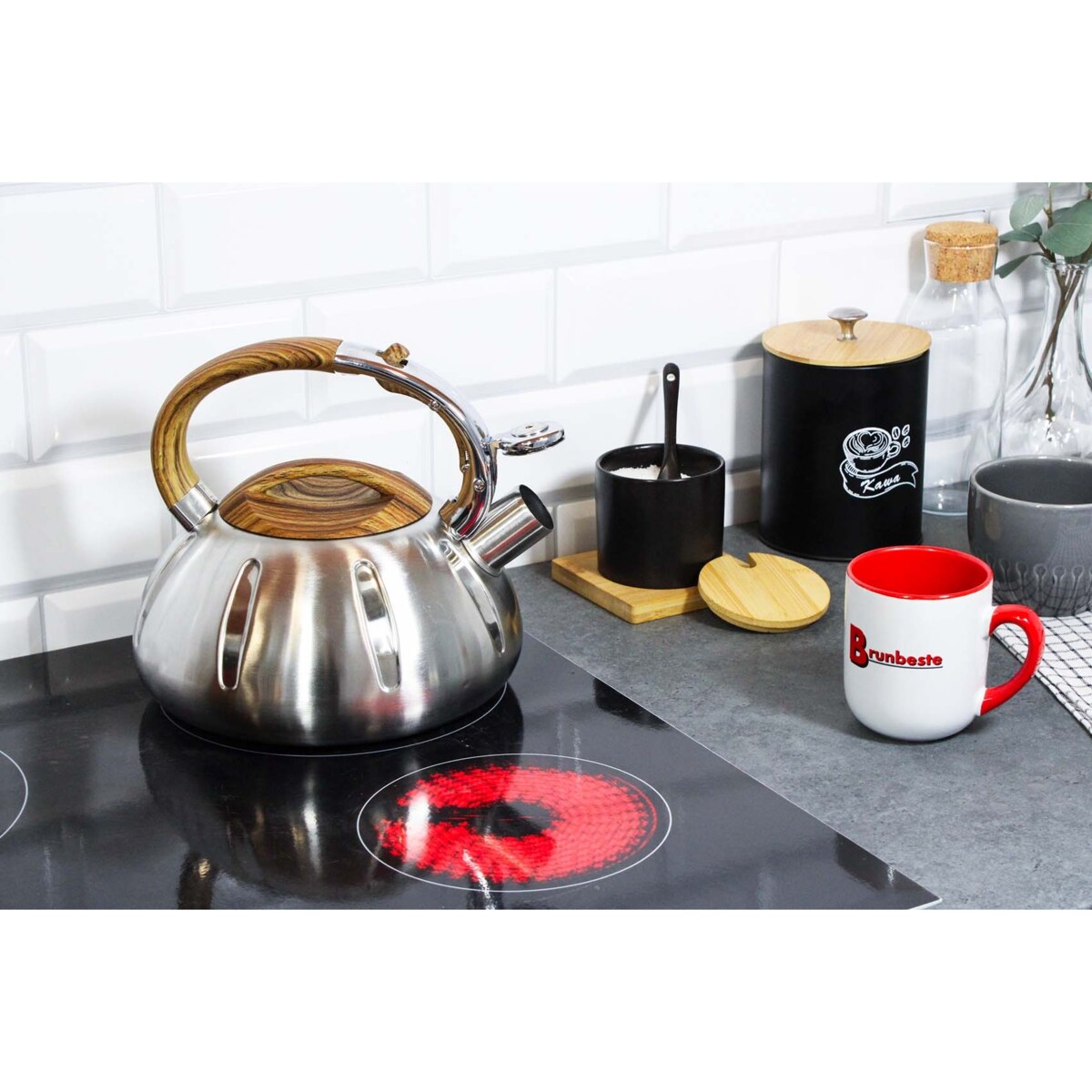 Czajnik stalowy z gwizdkiem duży 3L na indukcję ze żłobieniami BRUNBESTE BB-2433