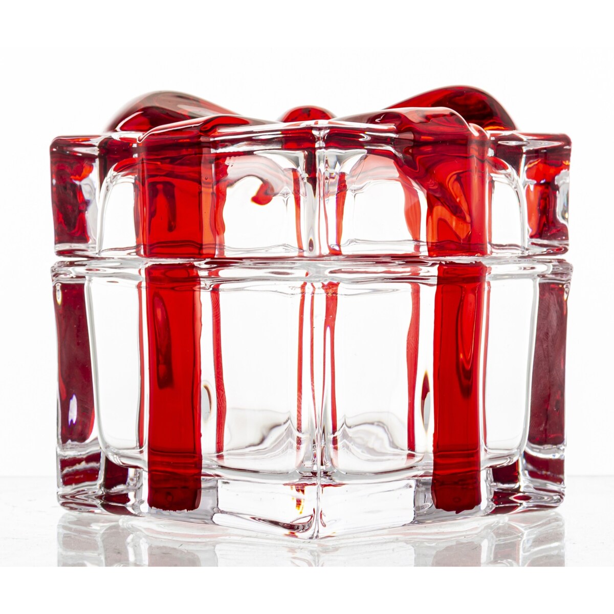 Szklany pojemnik z kokardką 8x8,5x8,5 cm NASTRO czerwony