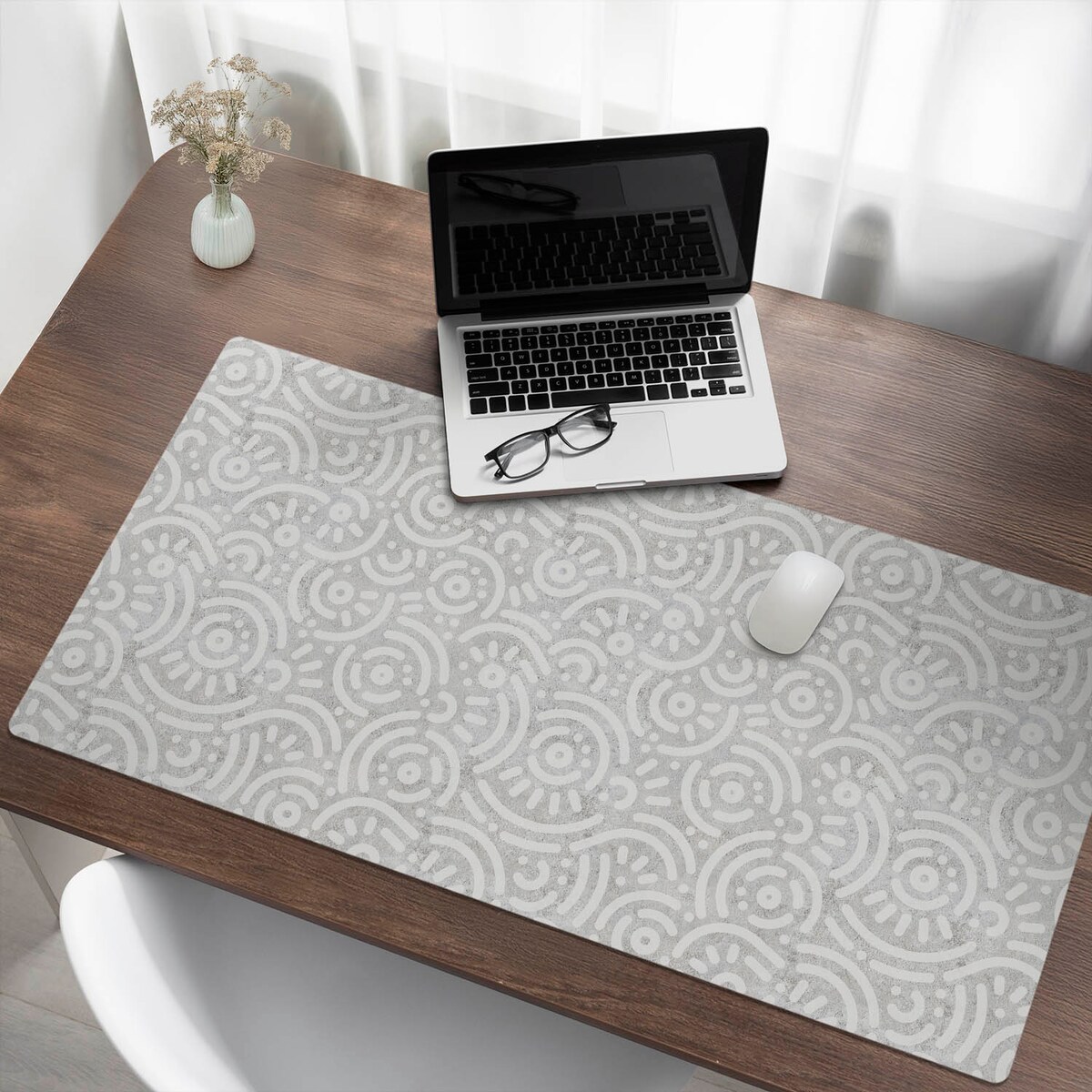 Szara mata na biurko Geometryczny wzór retro, 120x60 cm