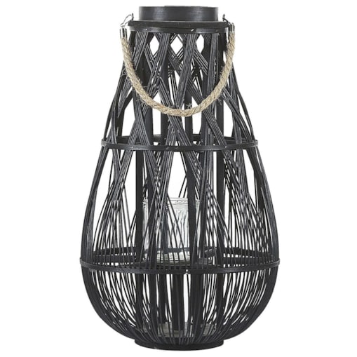 Lampion drewniany 56 cm czarny TONGA