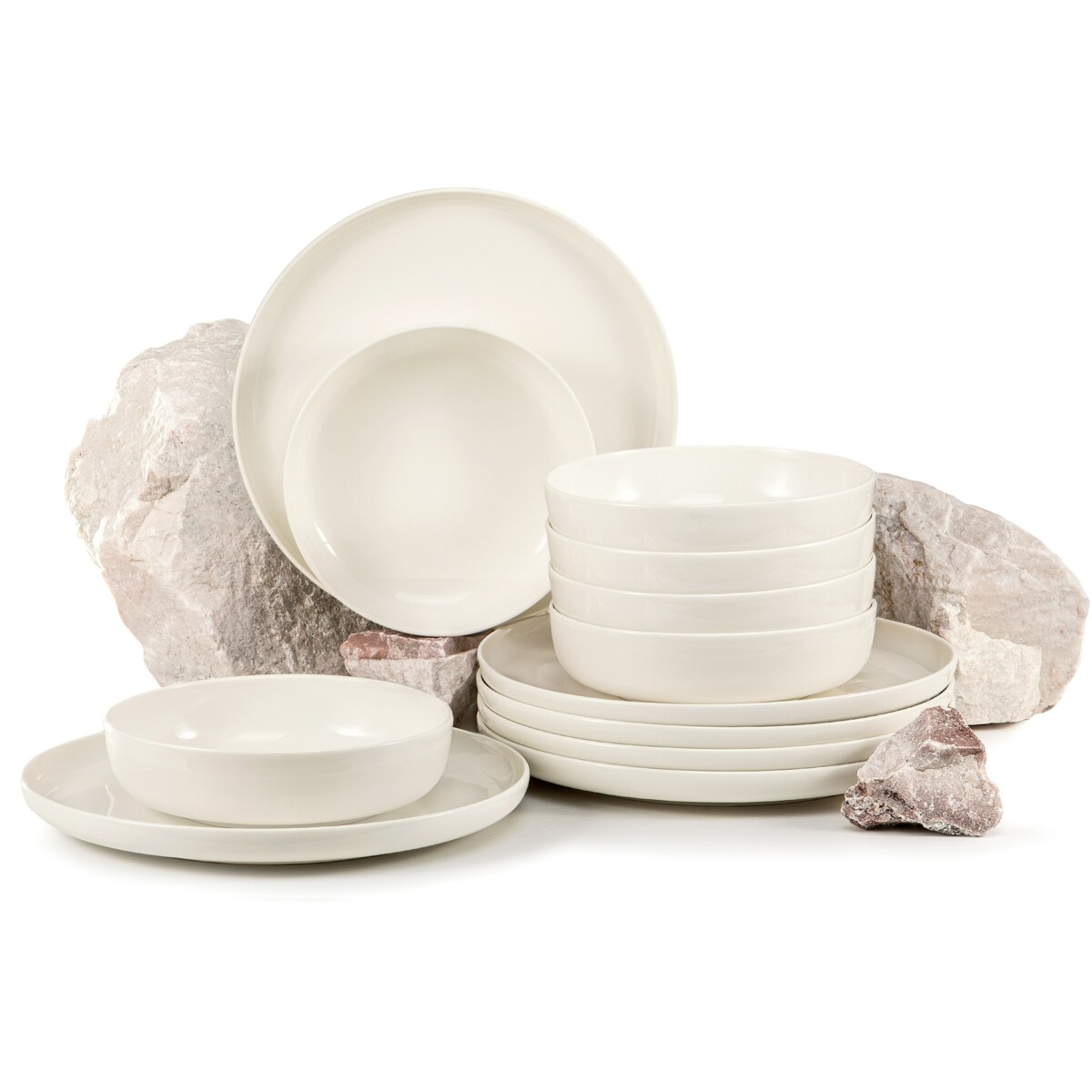SORINA Zestaw obiadowy 6 osób (12 el.), kremowy