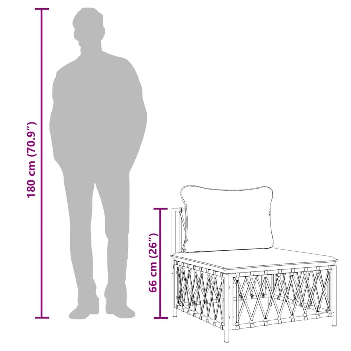 vidaXL Środkowy moduł sofy ogrodowej z poduszkami, biały, tkanina