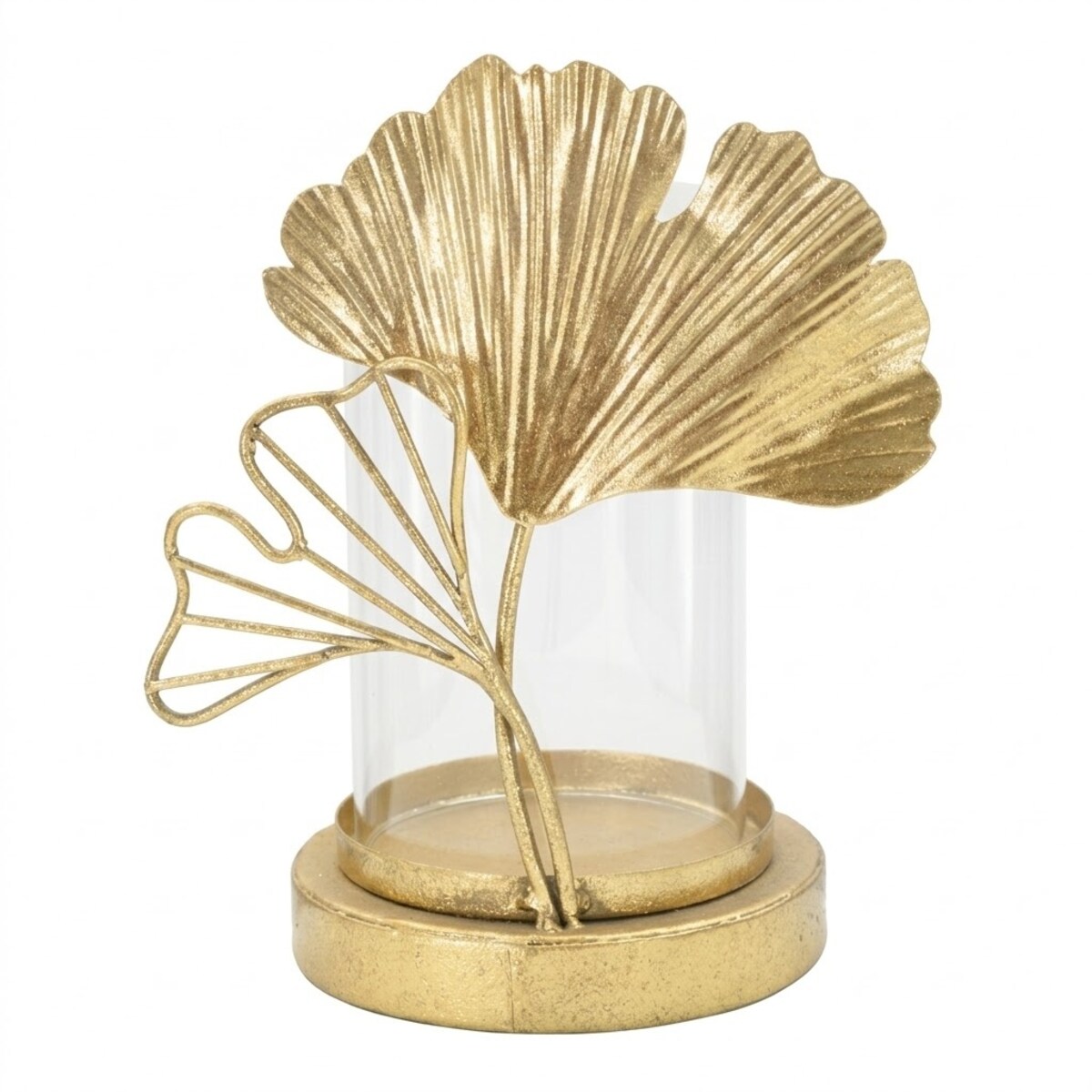 Świecznik metalowy LEAF, motyw liścia, złoty, 17x12x21 cm